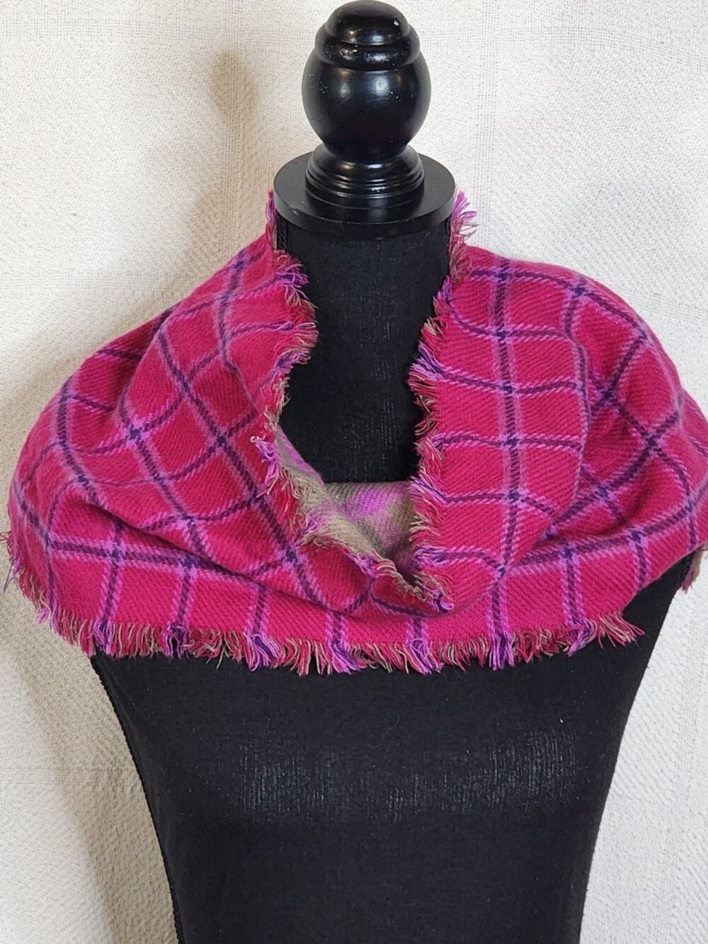 Covington Hot Pink and Purple Check Acrylic Reversible Eternity Scarf OSFM